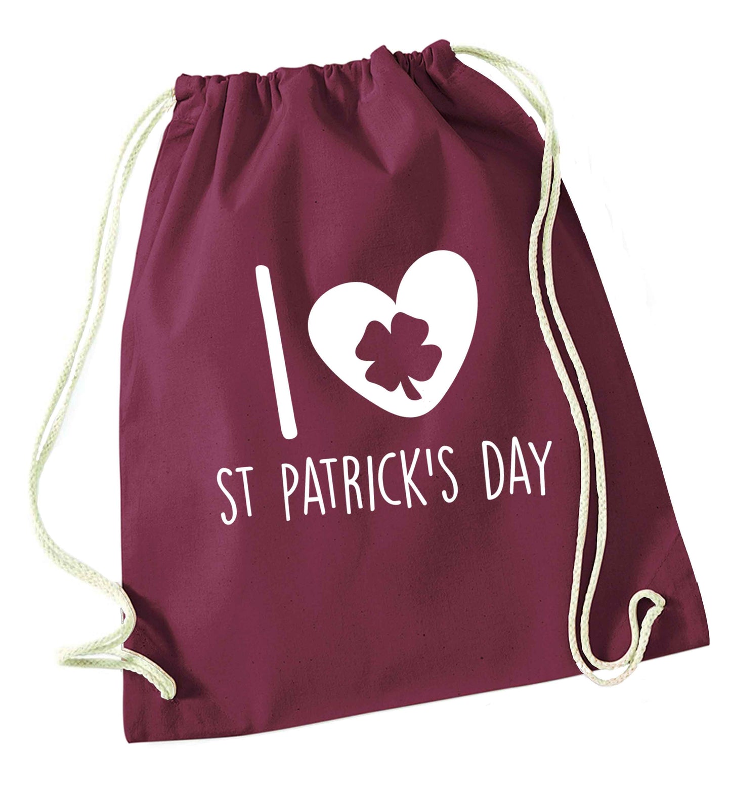 I love St.Patricks day maroon drawstring bag