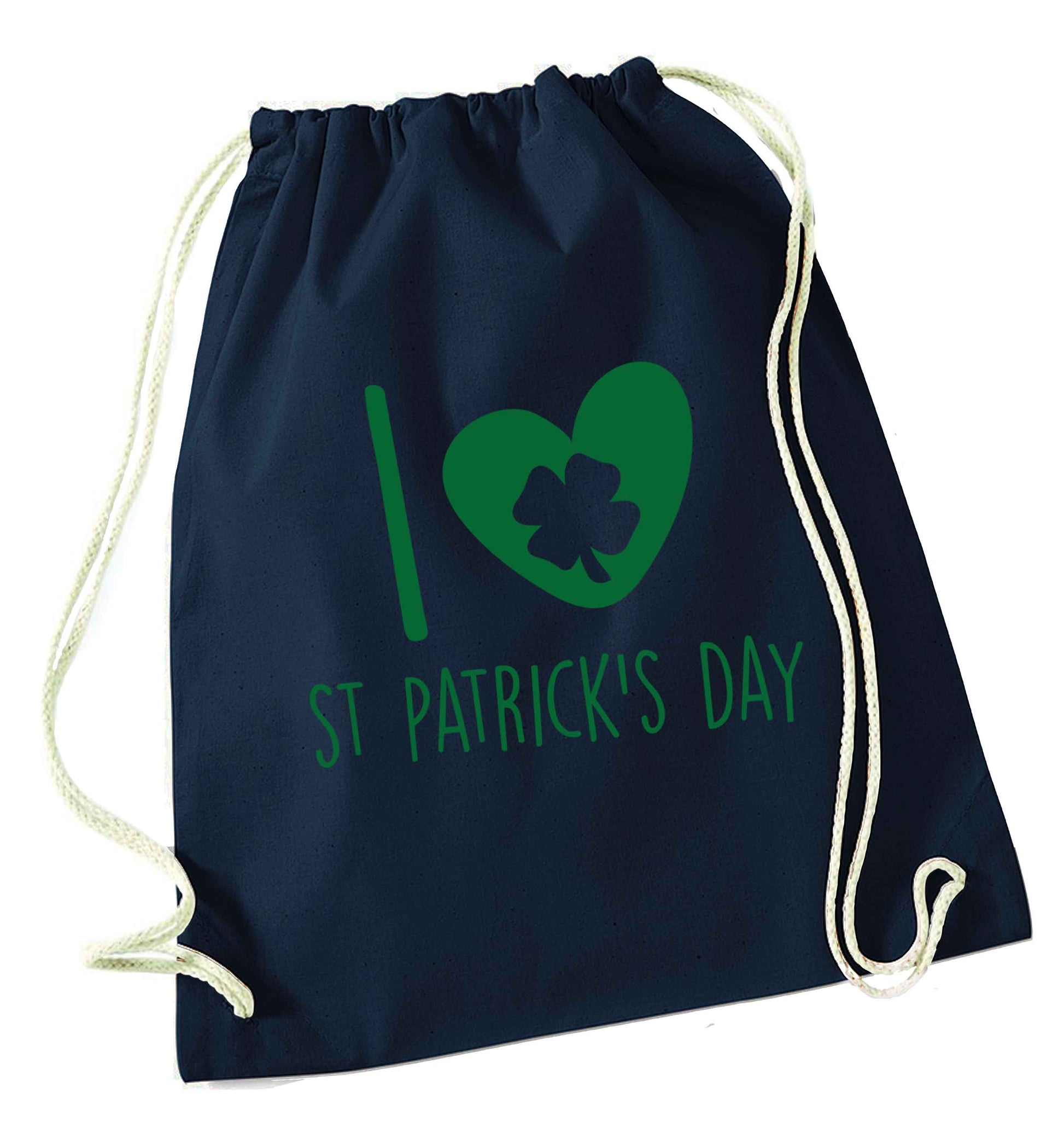 I love St.Patricks day navy drawstring bag