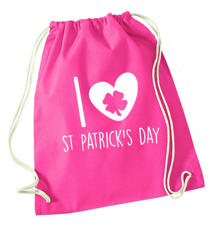 I love St.Patricks day pink drawstring bag