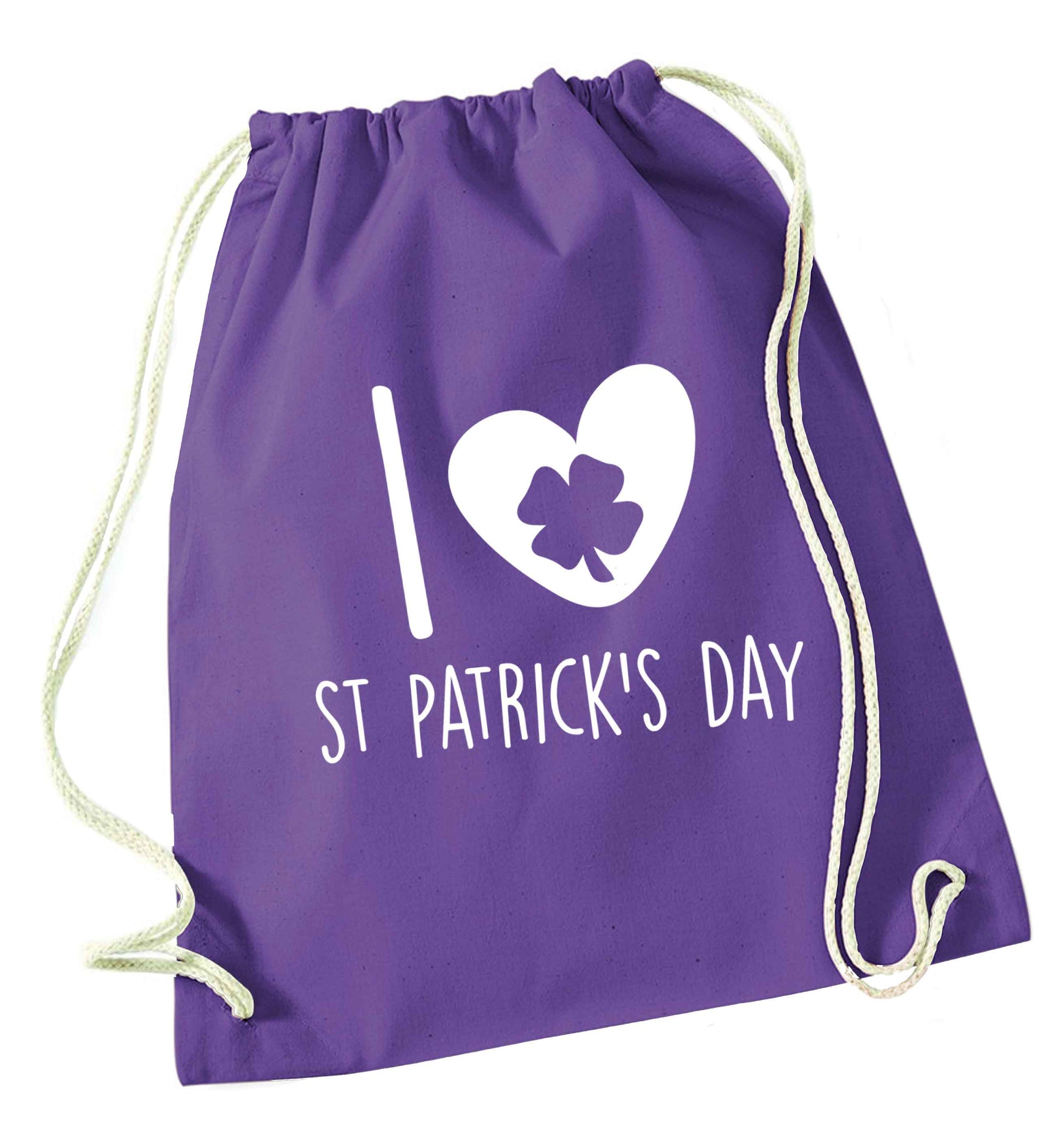 I love St.Patricks day purple drawstring bag