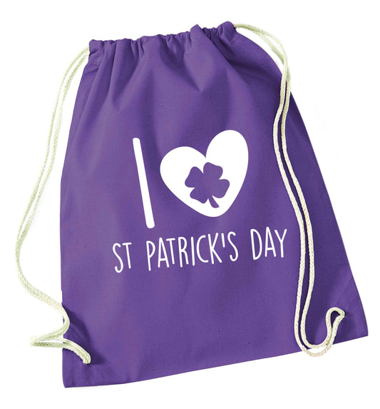 I love St.Patricks day purple drawstring bag