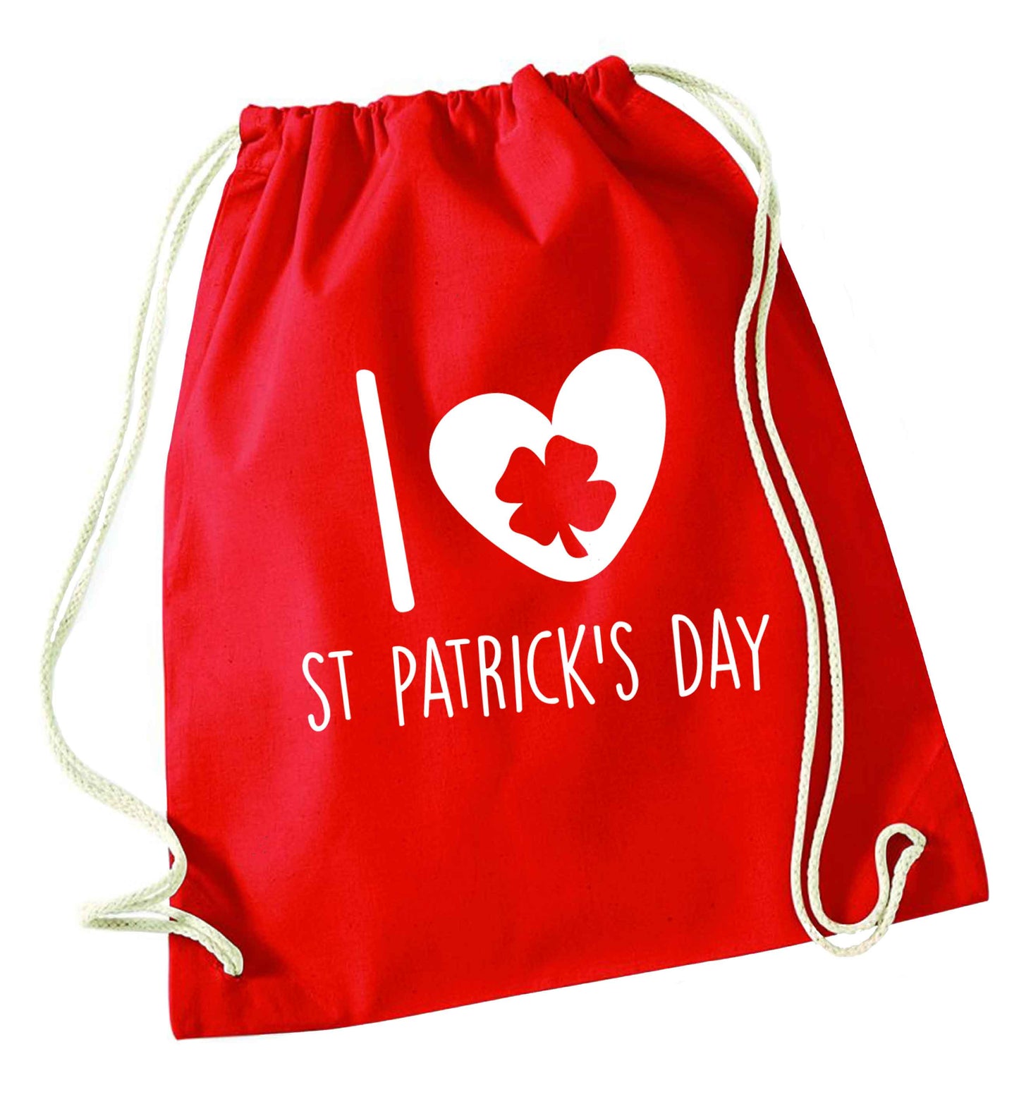 I love St.Patricks day red drawstring bag 