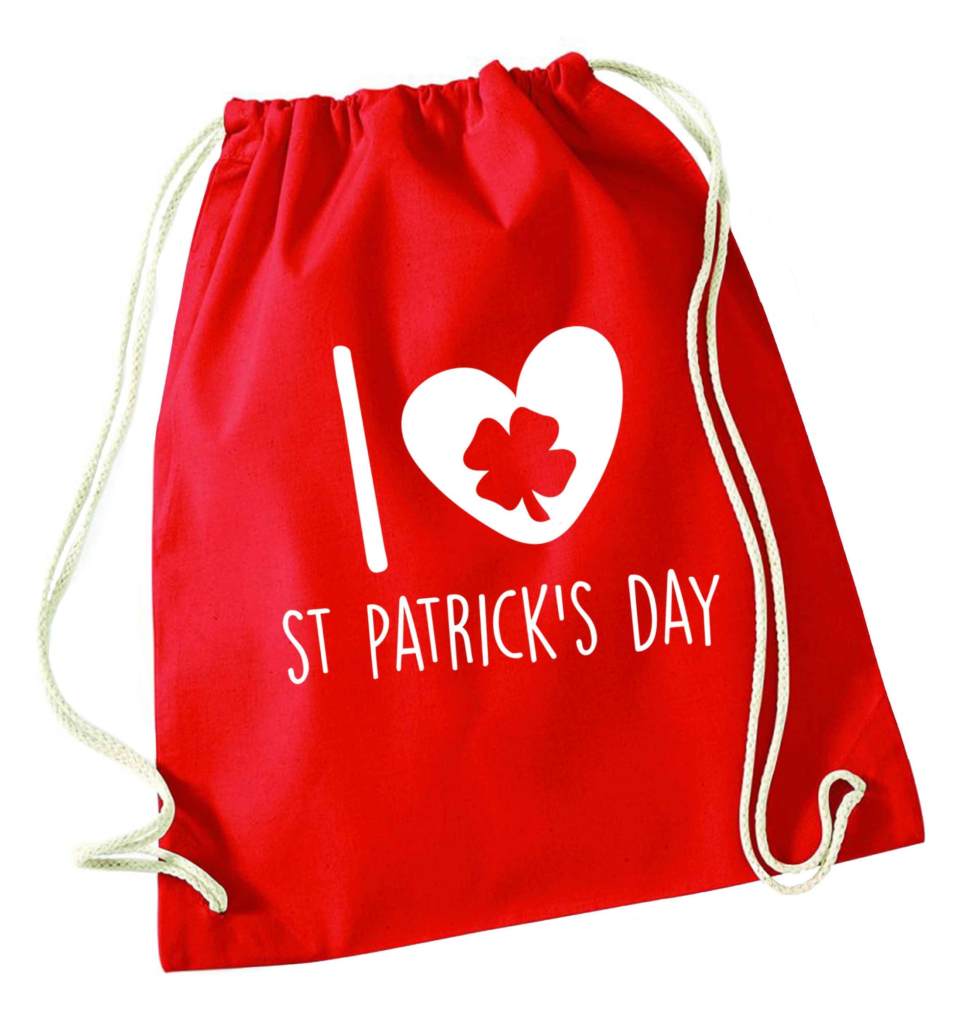I love St.Patricks day red drawstring bag 