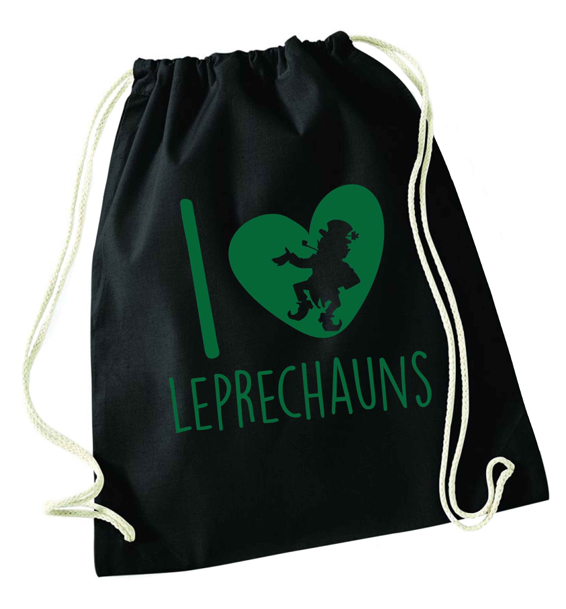 I love leprechauns black drawstring bag