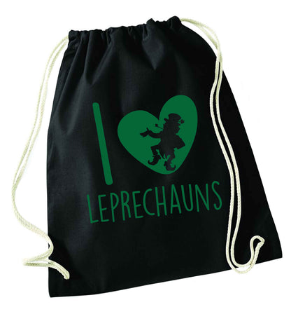 I love leprechauns black drawstring bag