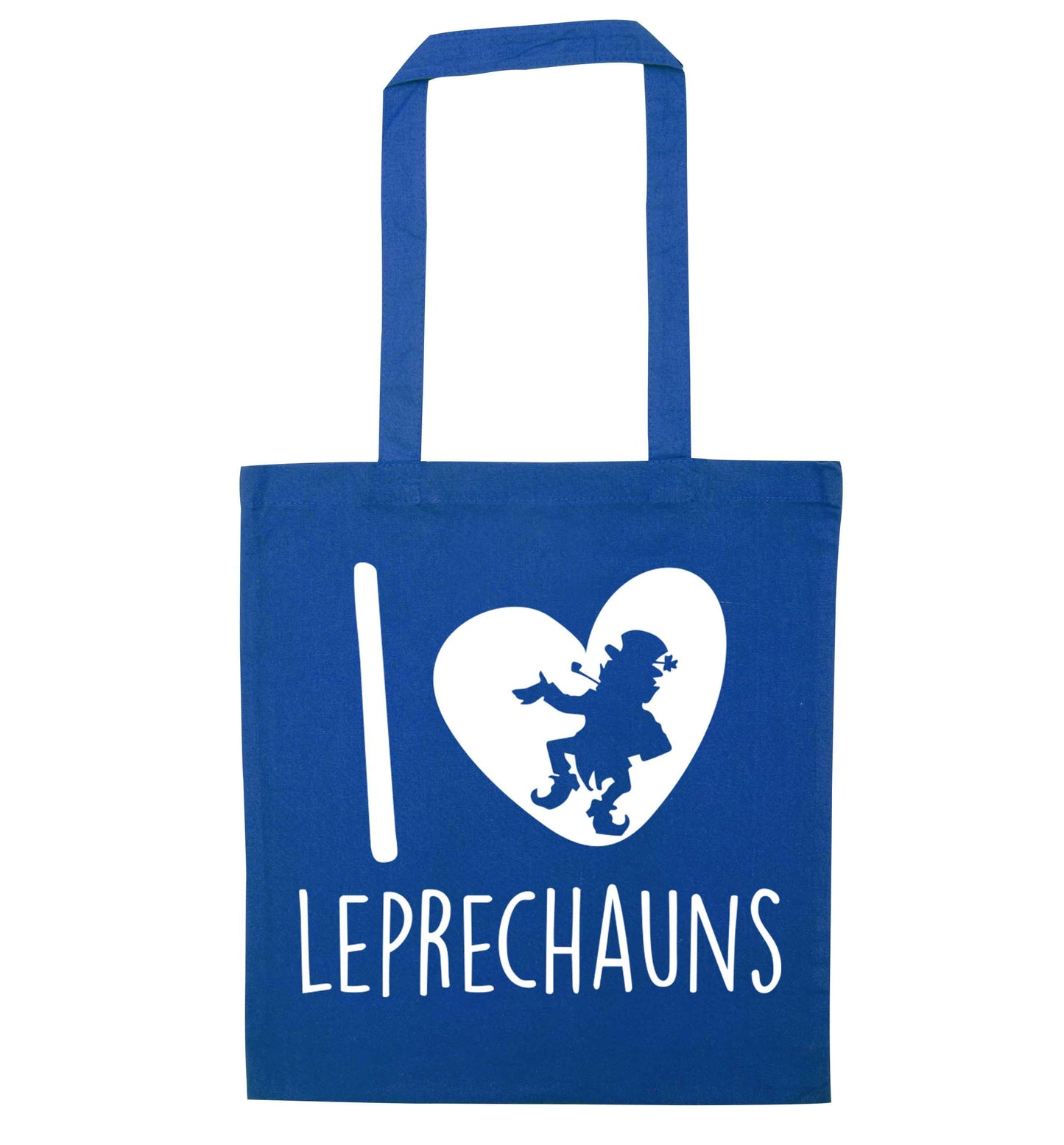 I love leprechauns blue tote bag