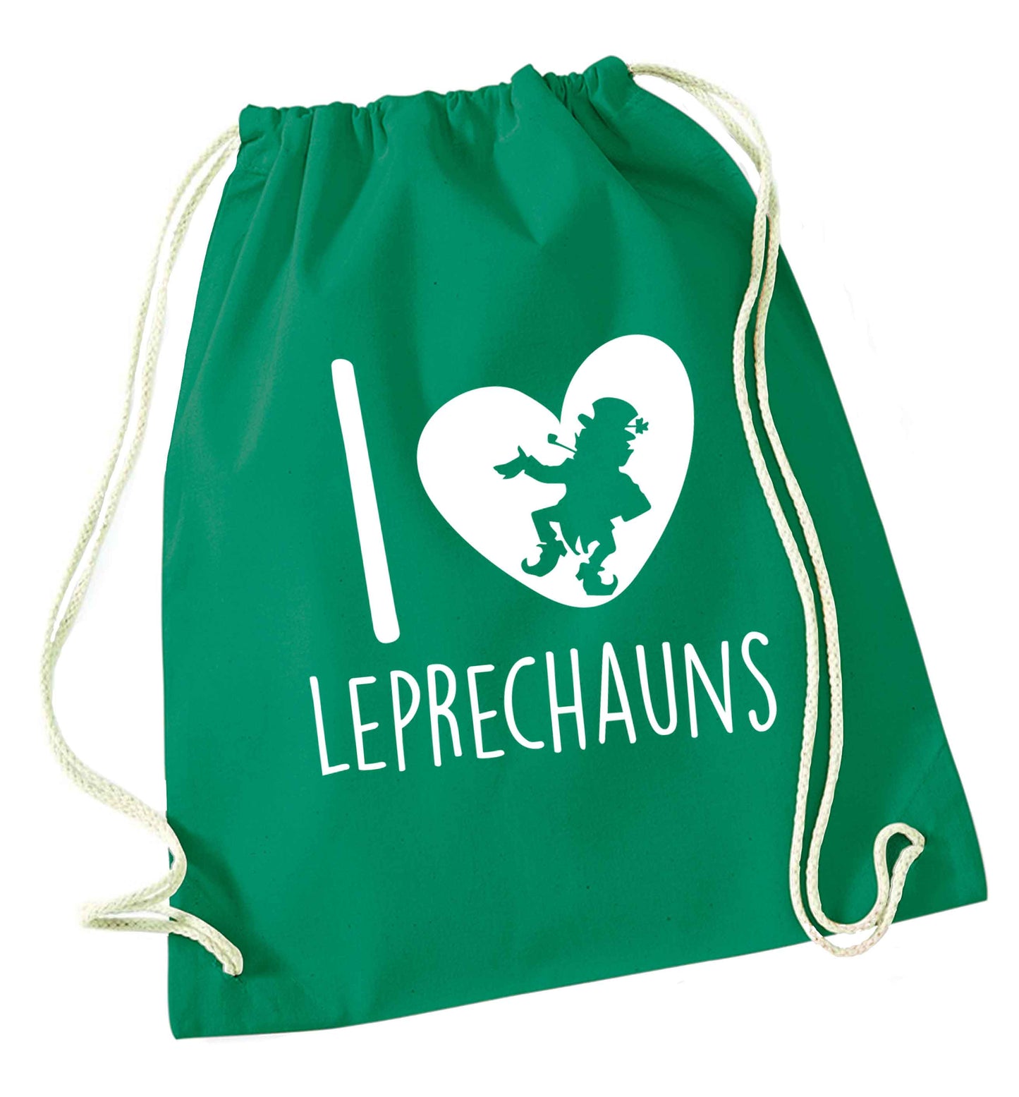 I love leprechauns green drawstring bag