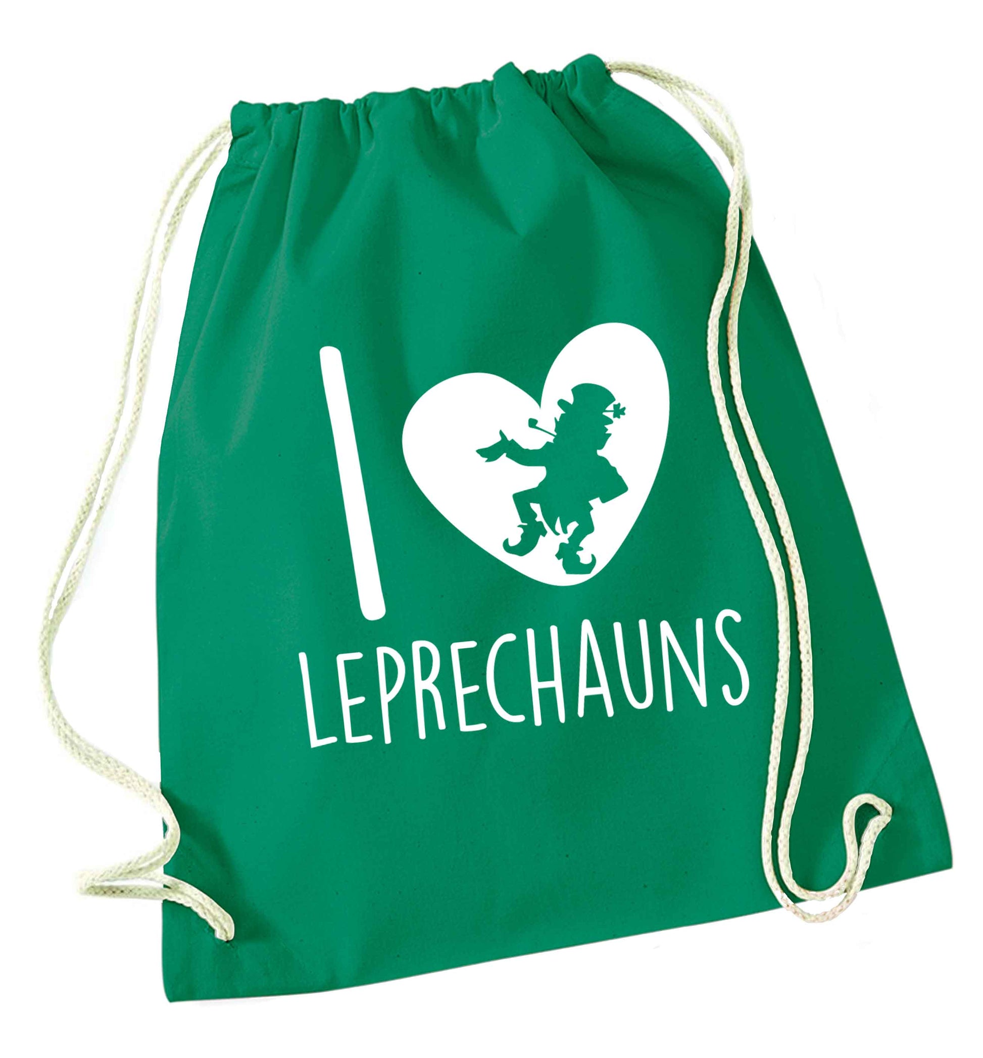 I love leprechauns green drawstring bag