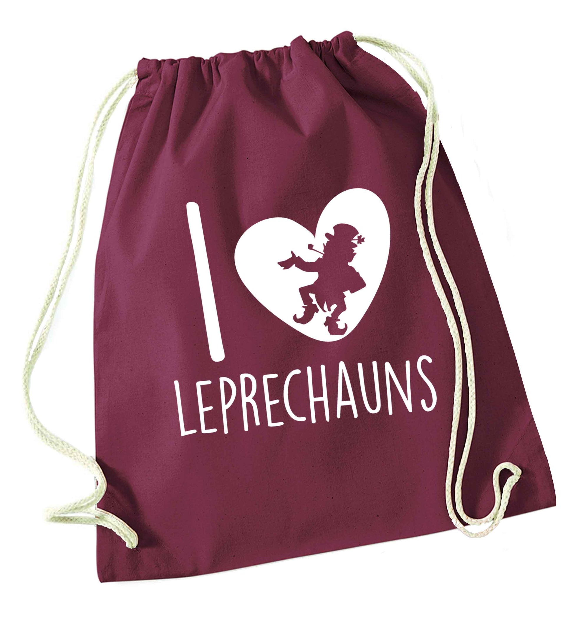 I love leprechauns maroon drawstring bag