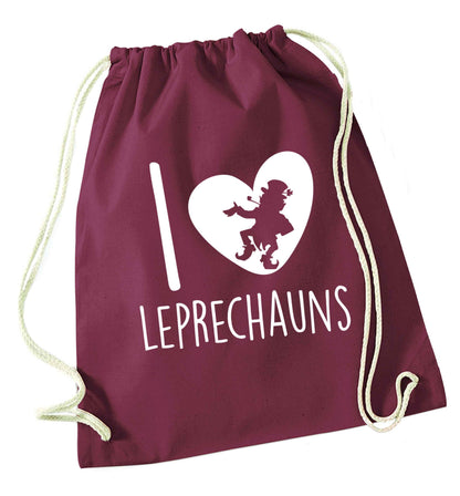 I love leprechauns maroon drawstring bag