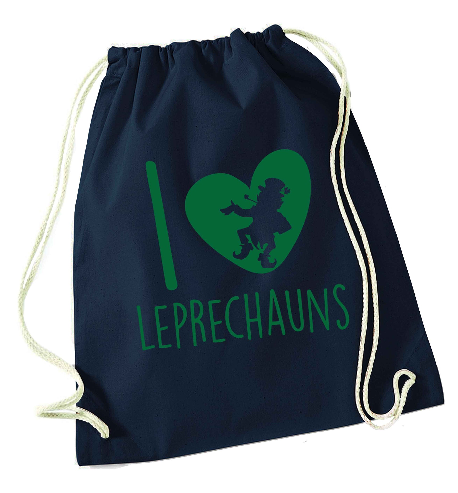 I love leprechauns navy drawstring bag