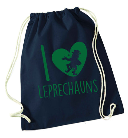 I love leprechauns navy drawstring bag