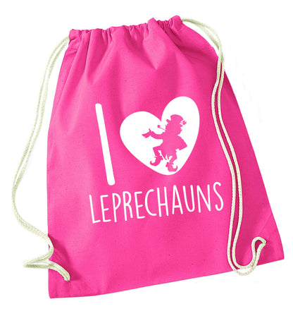 I love leprechauns pink drawstring bag
