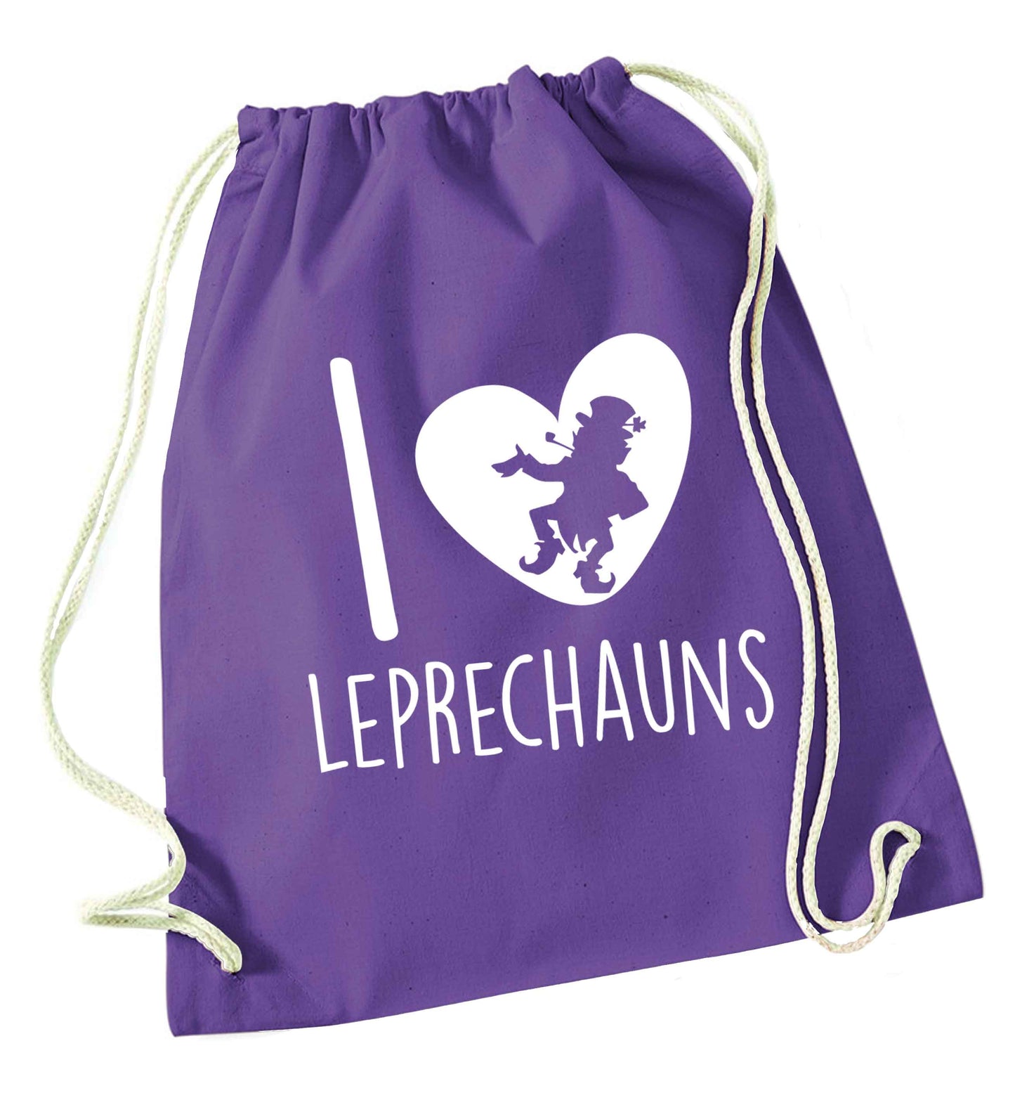 I love leprechauns purple drawstring bag