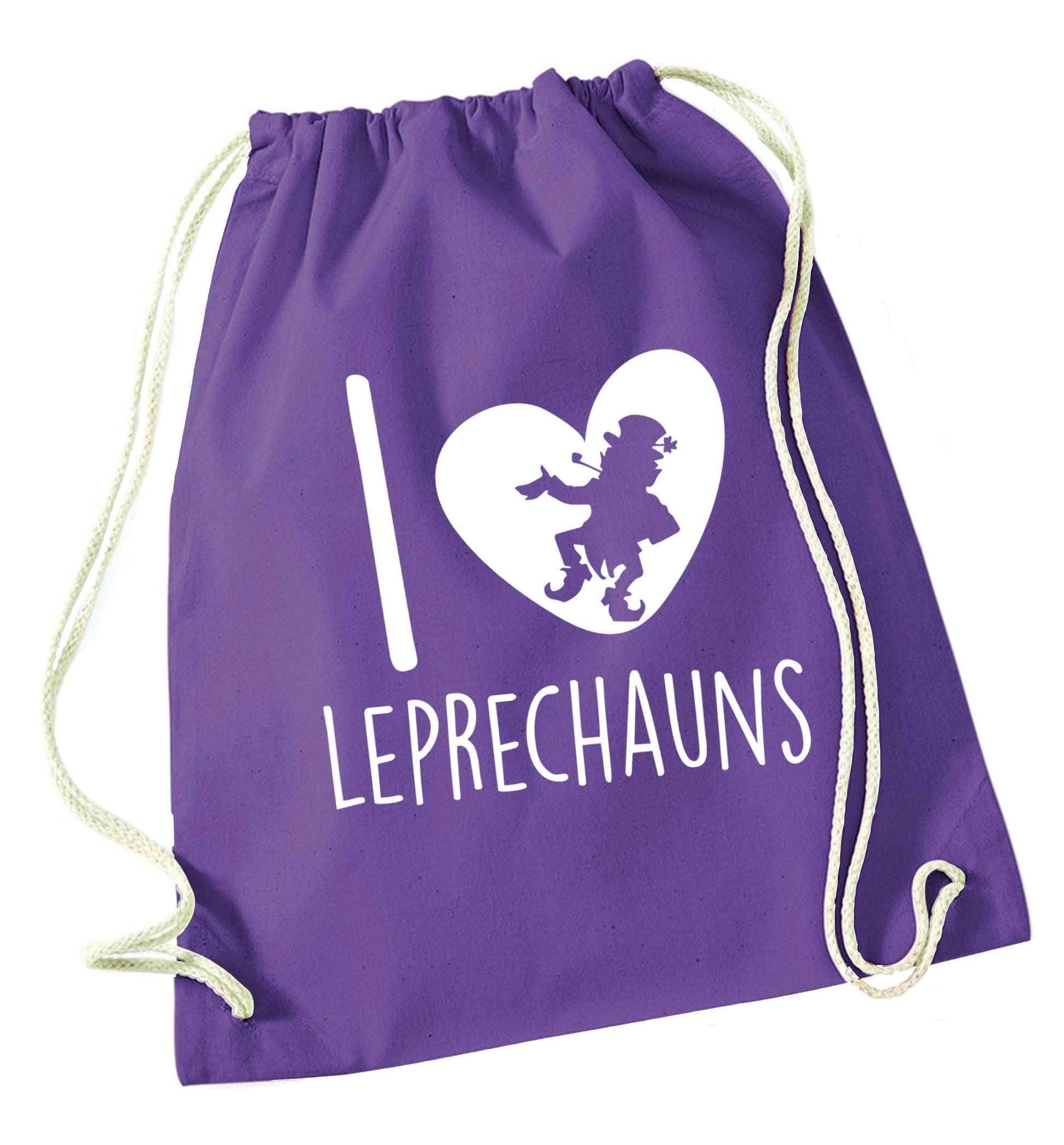 I love leprechauns purple drawstring bag