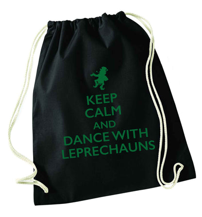 Keep calm and dance with leprechauns black drawstring bag