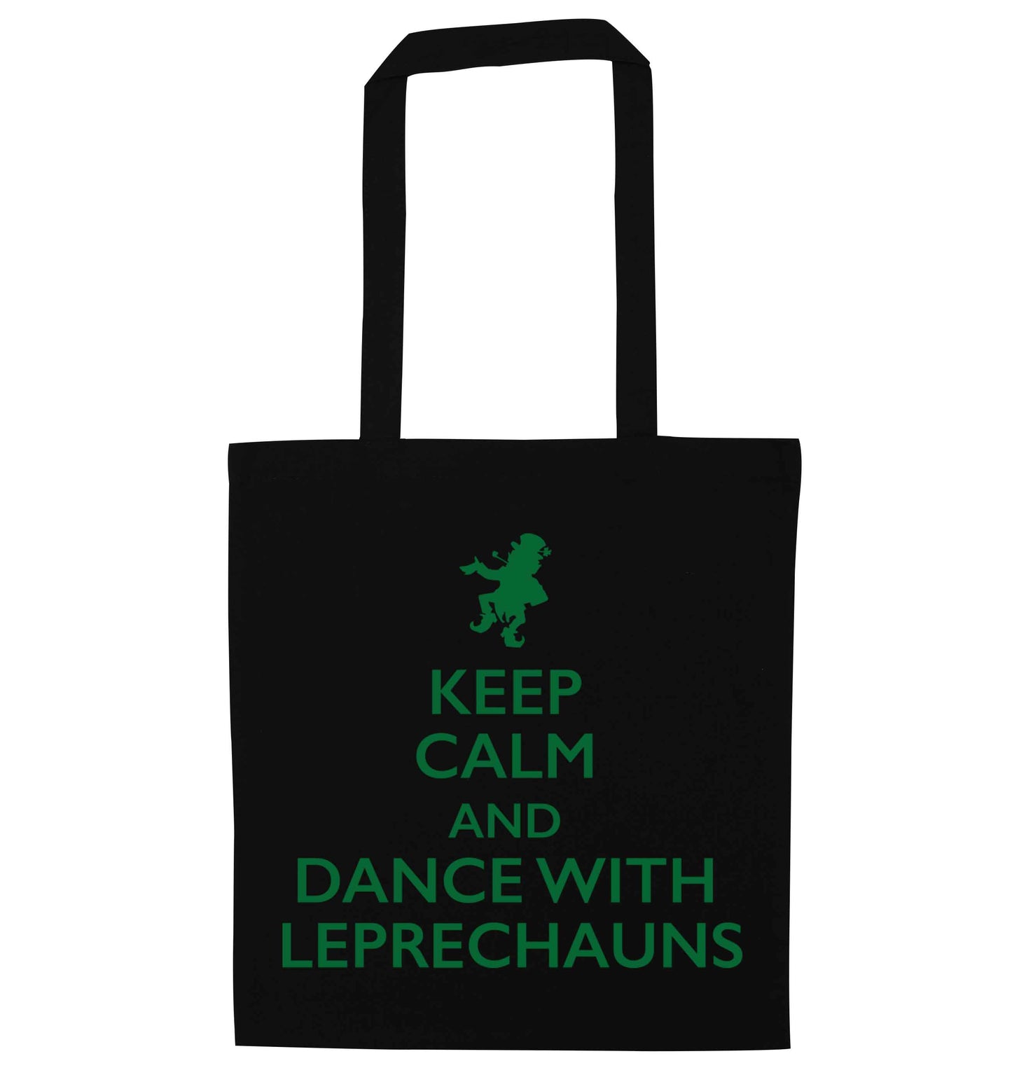 Keep calm and dance with leprechauns black tote bag