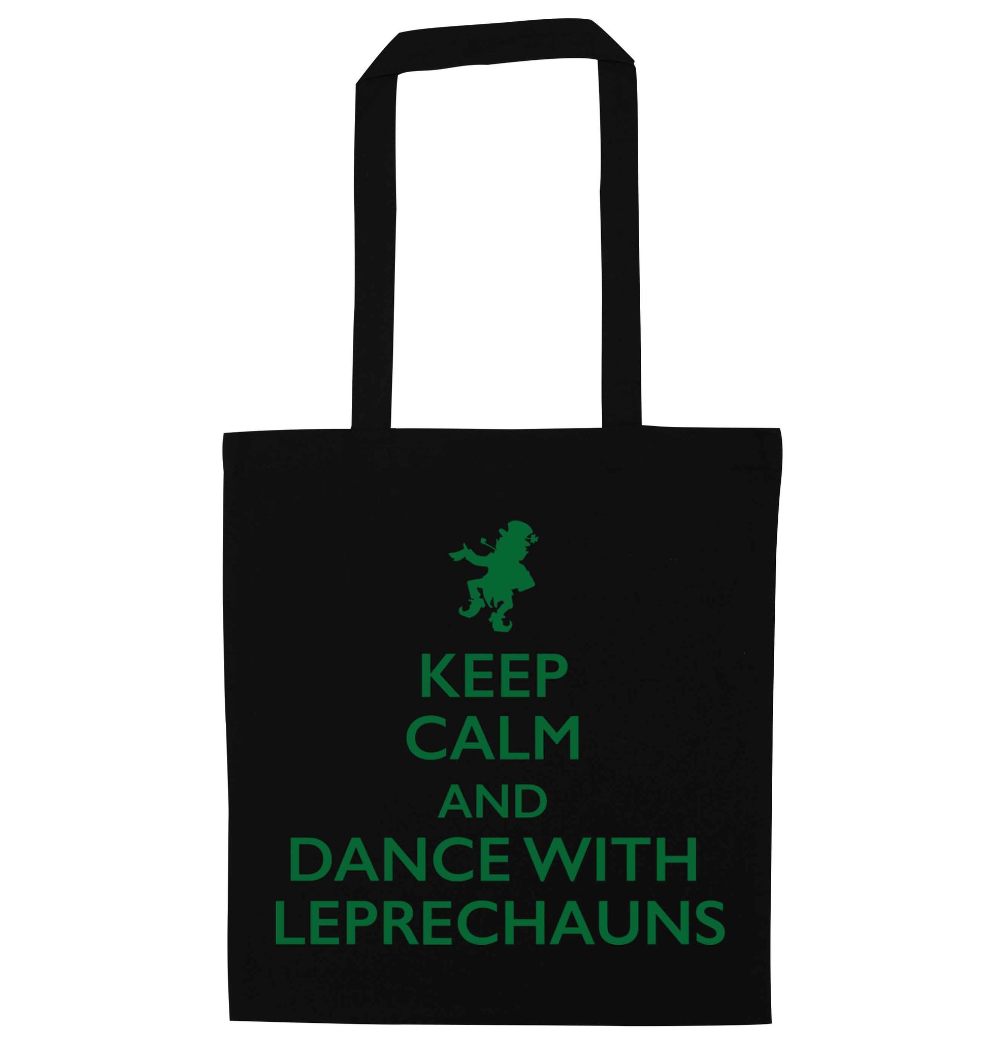 Keep calm and dance with leprechauns black tote bag