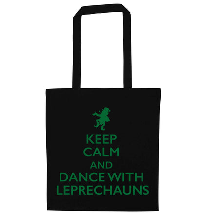 Keep calm and dance with leprechauns black tote bag