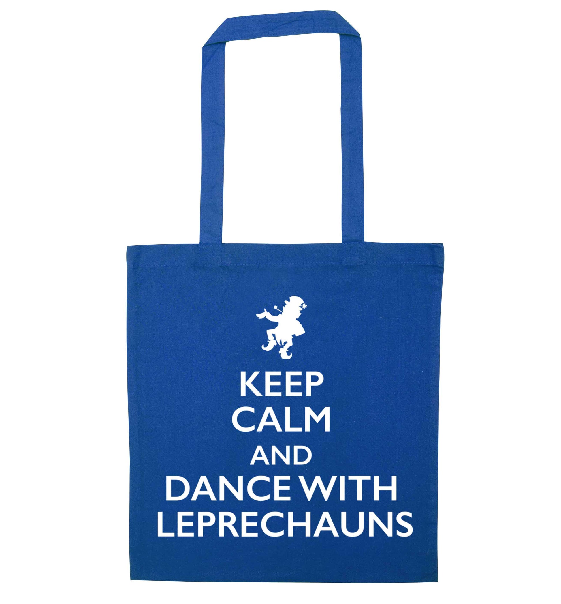 Keep calm and dance with leprechauns blue tote bag