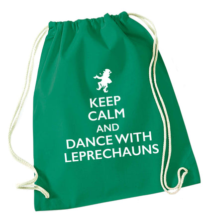 Keep calm and dance with leprechauns green drawstring bag