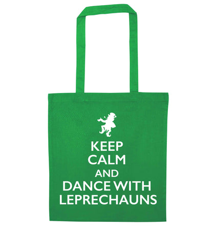 Keep calm and dance with leprechauns green tote bag