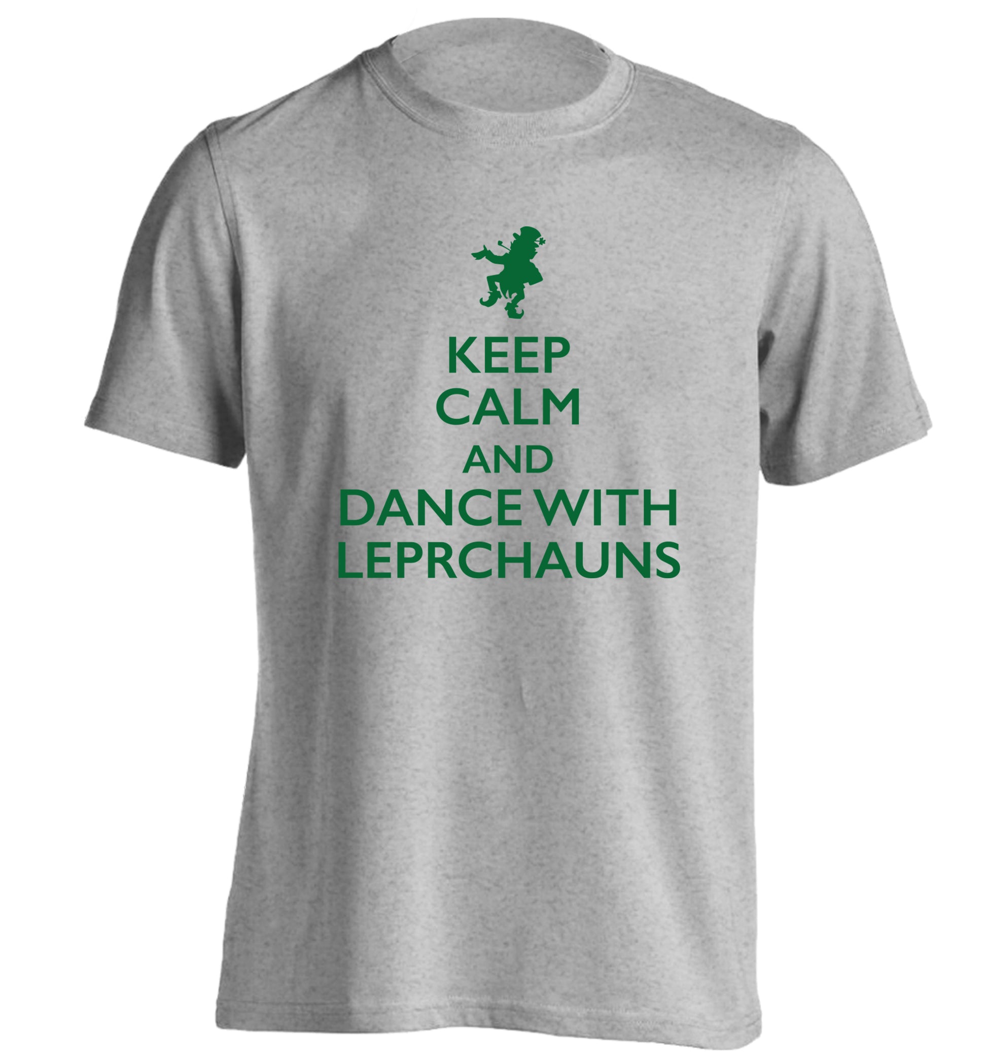 Keep calm and dance with leprechauns adults unisex grey Tshirt 2XL