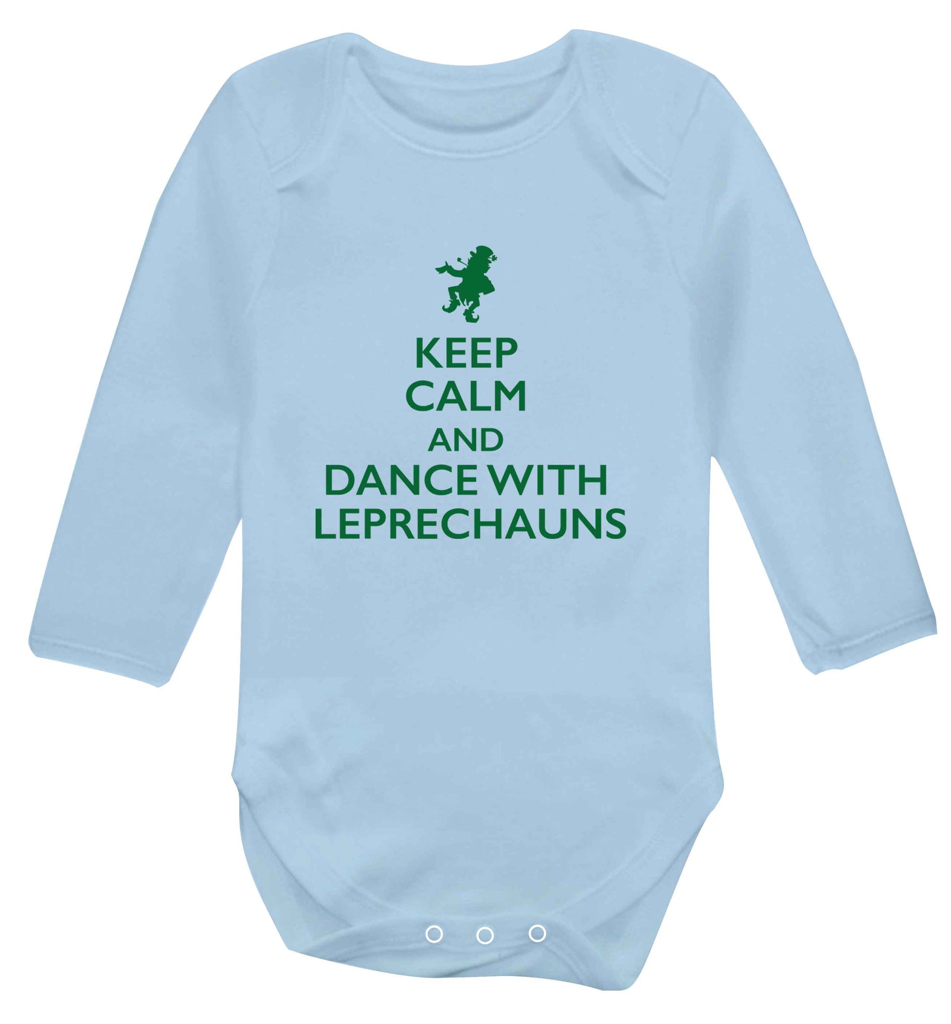 Keep calm and dance with leprechauns baby vest long sleeved pale blue 6-12 months