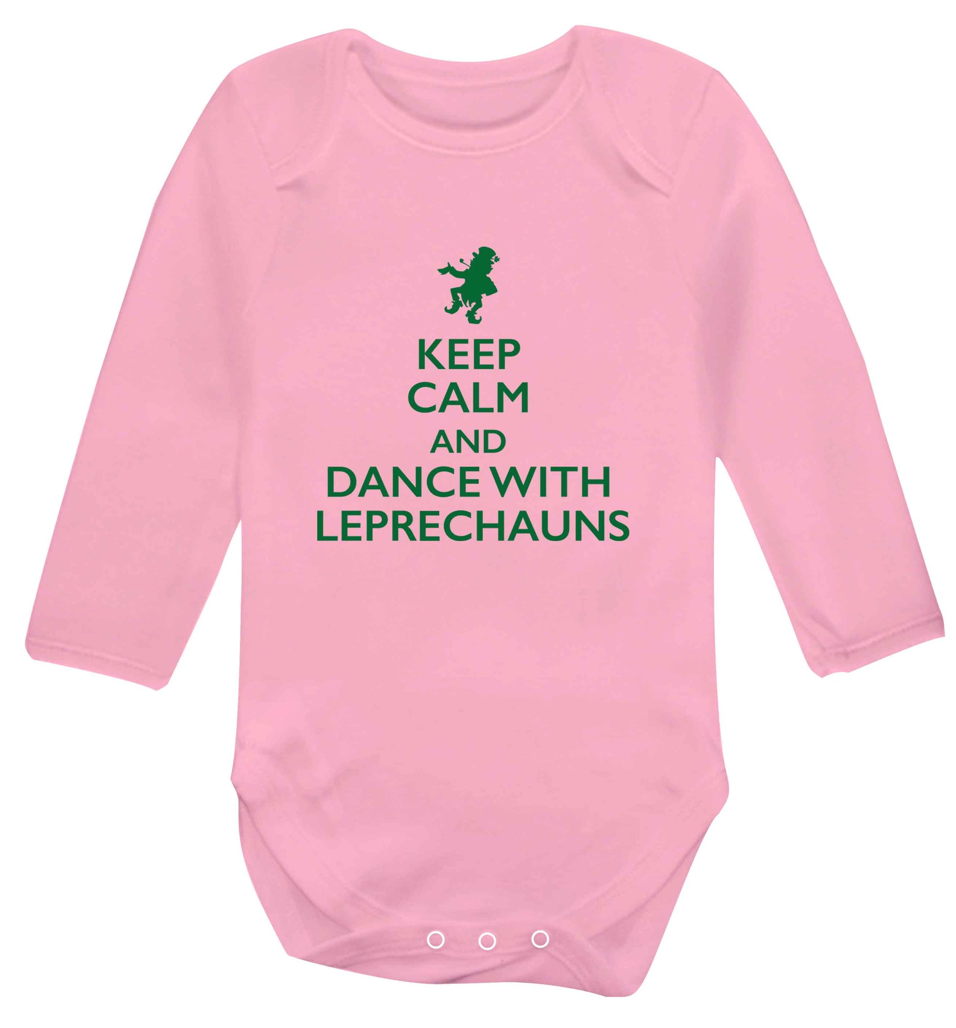 Keep calm and dance with leprechauns baby vest long sleeved pale pink 6-12 months