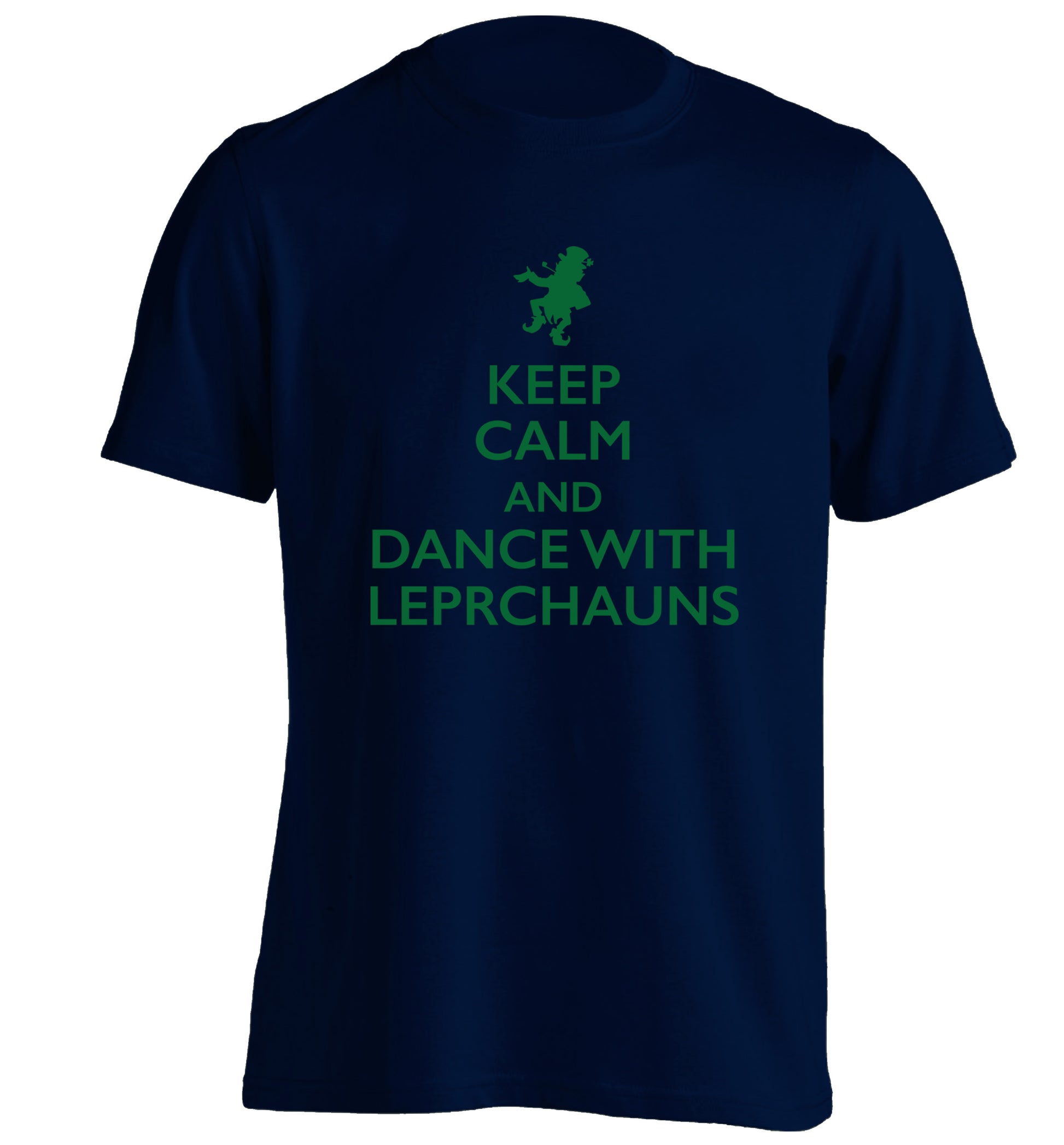 Keep calm and dance with leprechauns adults unisex navy Tshirt 2XL