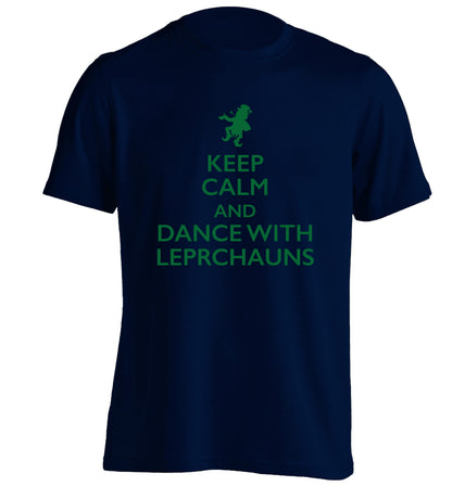 Keep calm and dance with leprechauns adults unisex navy Tshirt 2XL