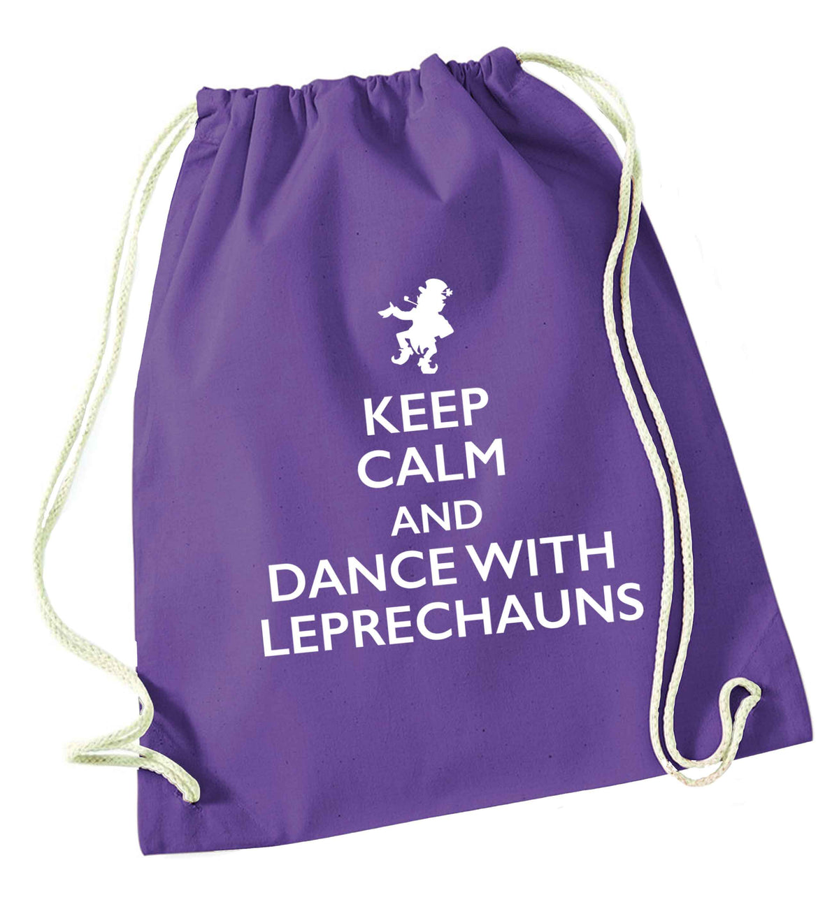 Keep calm and dance with leprechauns purple drawstring bag