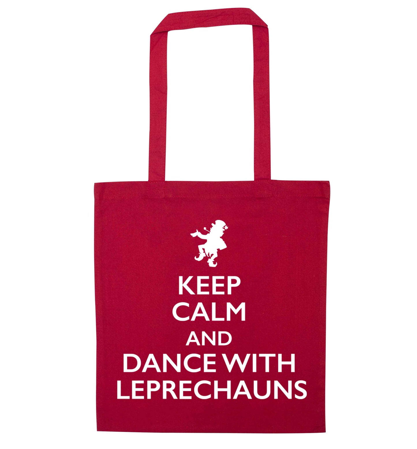 Keep calm and dance with leprechauns red tote bag