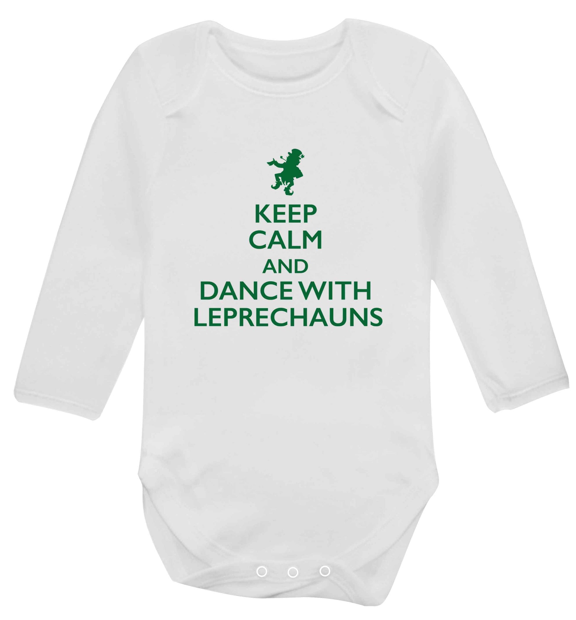 Keep calm and dance with leprechauns baby vest long sleeved white 6-12 months