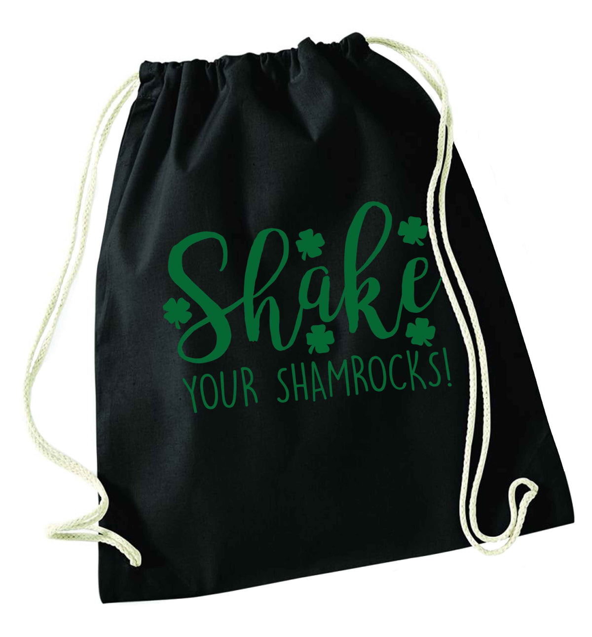 Shake your shamrocks black drawstring bag