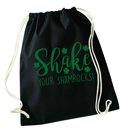 Shake your shamrocks black drawstring bag
