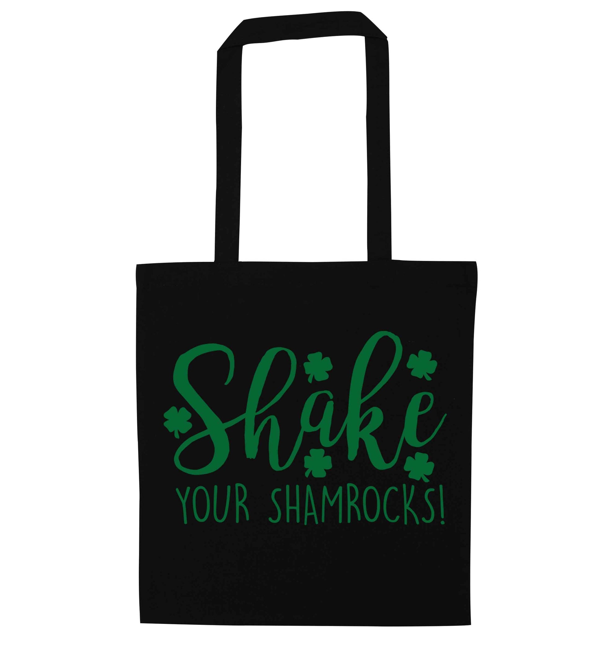 Shake your shamrocks black tote bag