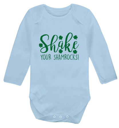 Shake your shamrocks baby vest long sleeved pale blue 6-12 months