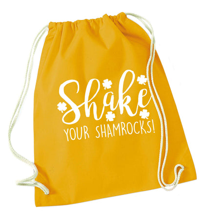 Shake your shamrocks mustard drawstring bag