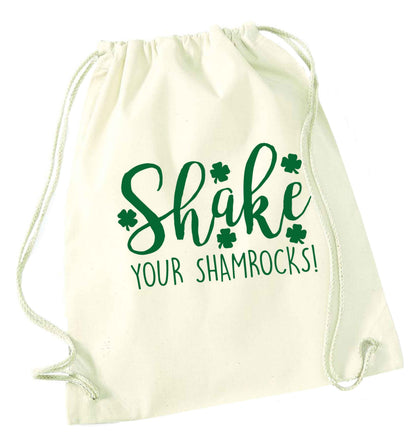 Shake your shamrocks natural drawstring bag