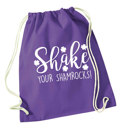Shake your shamrocks purple drawstring bag