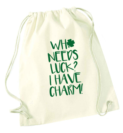 Who needs luck? I have charm! natural drawstring bag