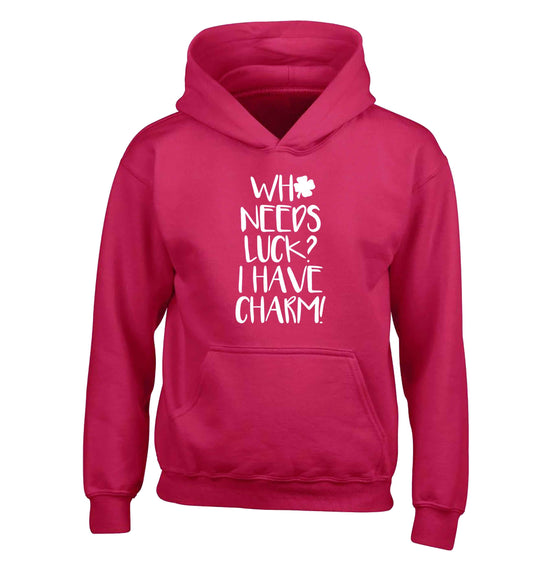 Who needs luck? I have charm! children's pink hoodie 12-13 Years