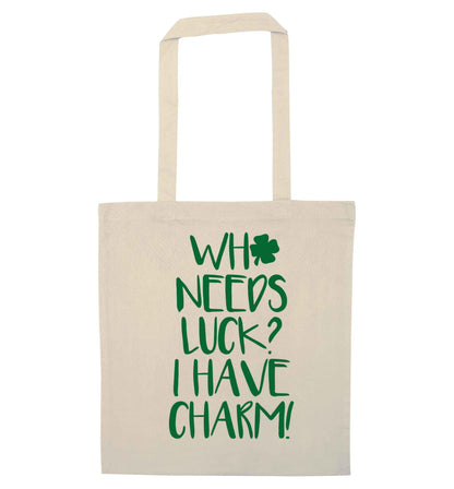 Who needs luck? I have charm! natural tote bag
