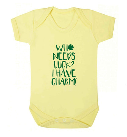 Who needs luck? I have charm! baby vest pale yellow 18-24 months