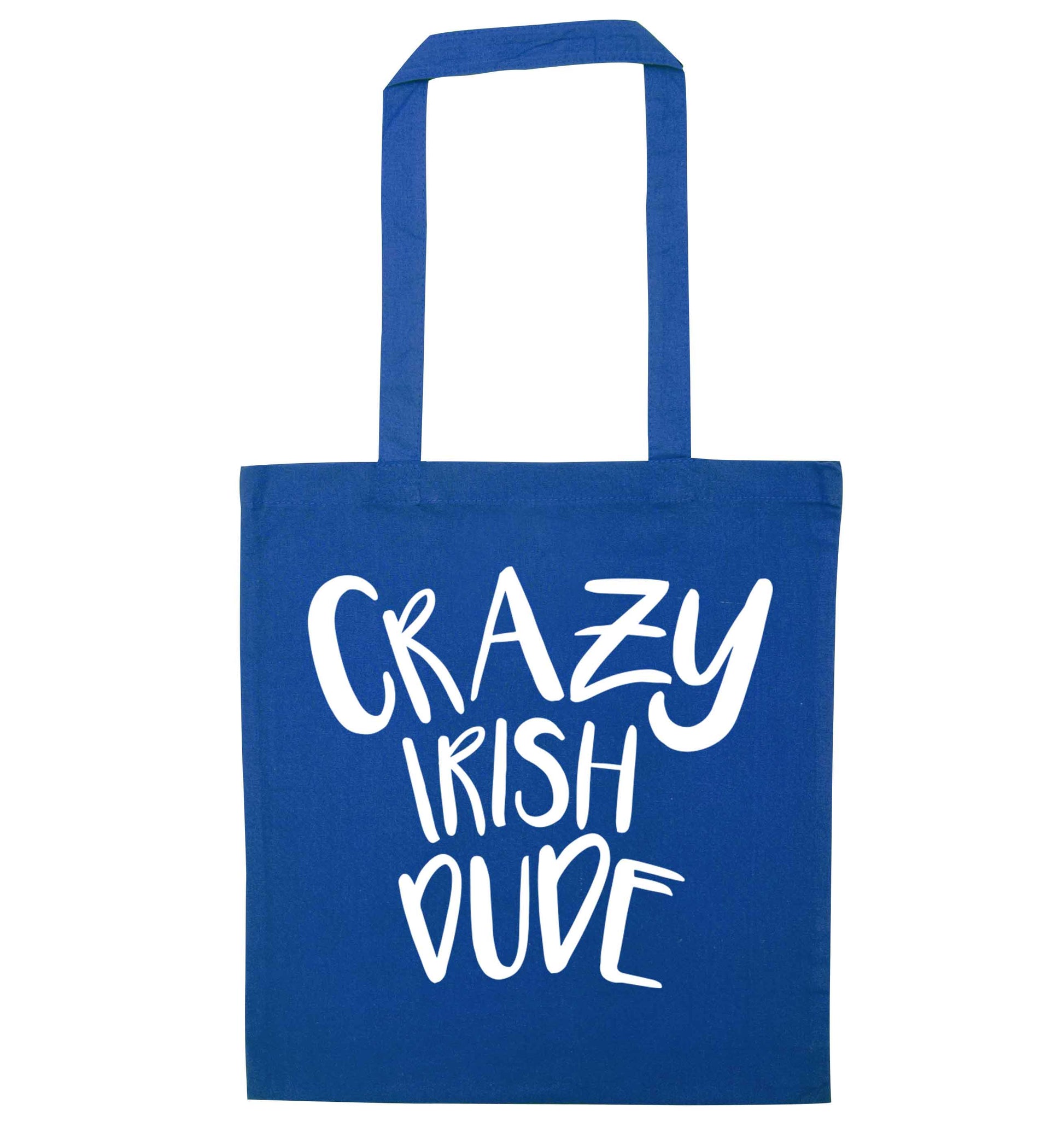 Crazy Irish dude blue tote bag