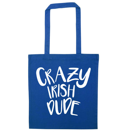 Crazy Irish dude blue tote bag