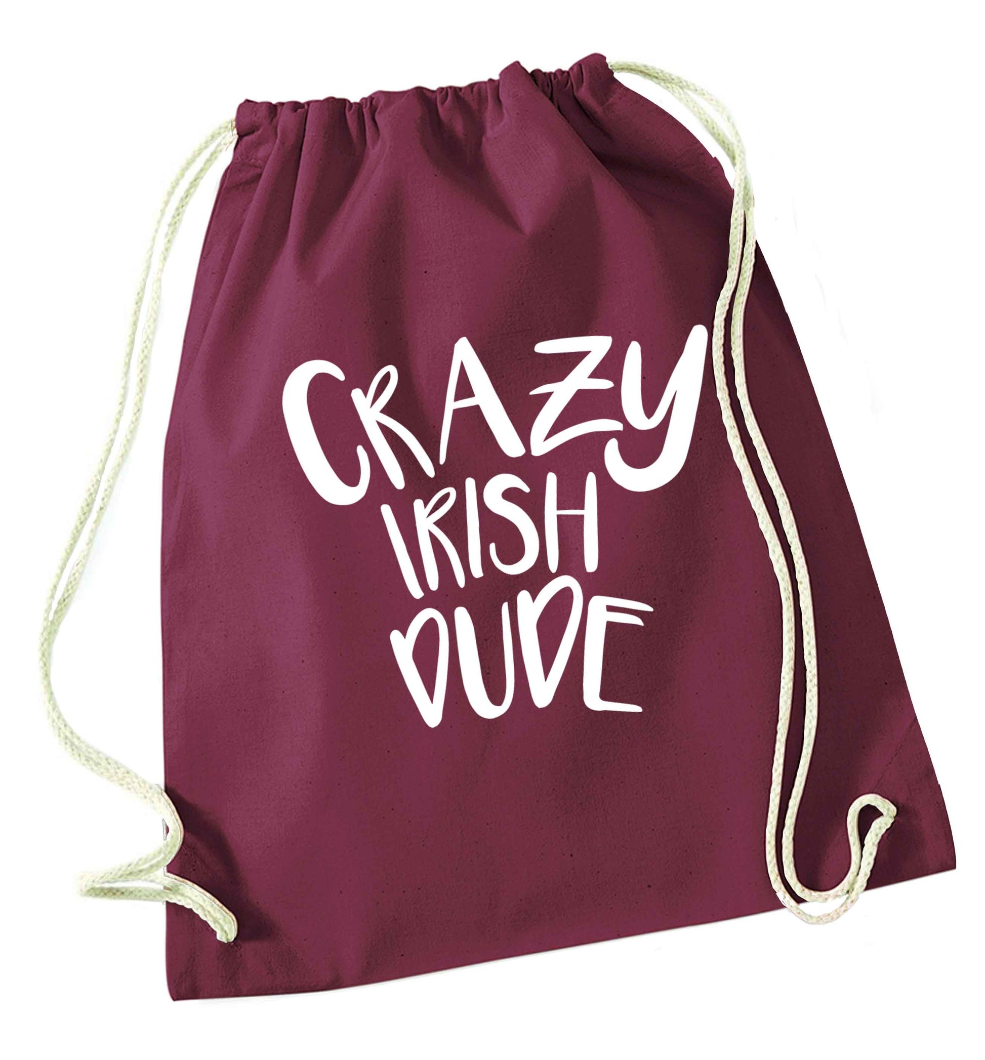 Crazy Irish dude maroon drawstring bag