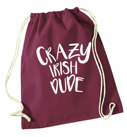 Crazy Irish dude maroon drawstring bag