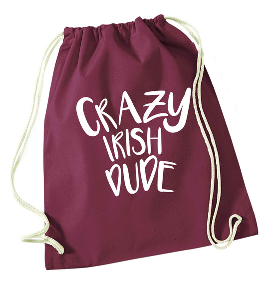Crazy Irish dude maroon drawstring bag